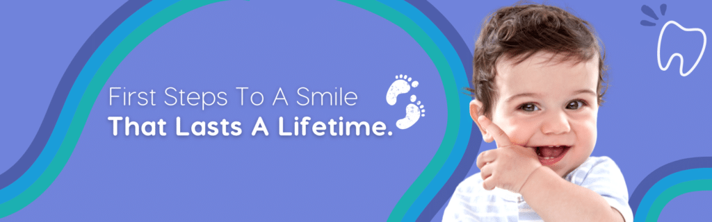 first steps to a healthy smile that will last a lifetime purple image with baby